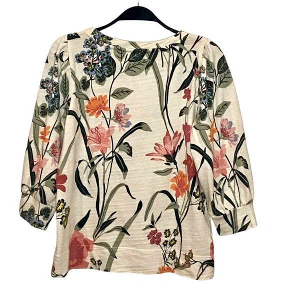 LOFT Floral Puff Shoulder Balloon Sleeves Top S / XS - Picture 4 of 11